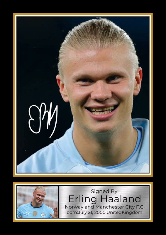 Erling Haaland Printed Signature Portrait Poster Print – Manchester City F.C. & Norway National Team – Football Wall Art