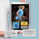 Erling Haaland Printed Signed Poster – Manchester City FC & Norway Striker Tribute Wall Art with Jersey & Bio Plaque – Premier League Football Memorabilia for Fans & Collectors