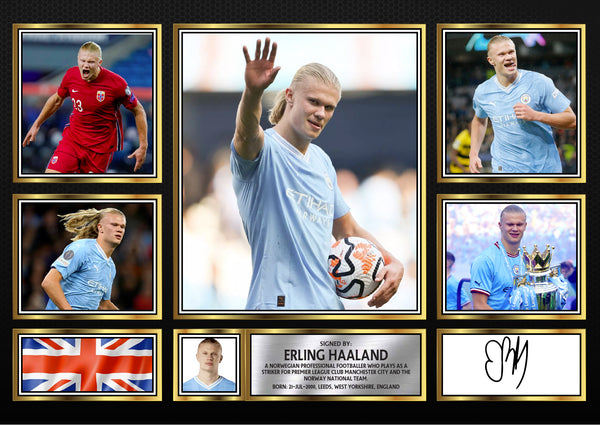 Erling Haaland Football Gift Framed Printed Signature Print – Reproduction Print