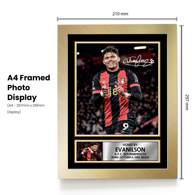 Evanilson A.F.C. Bournemouth Poster Print – Signed Autograph Style Football Wall Art   – Framed or Unframed – Gift for Fans