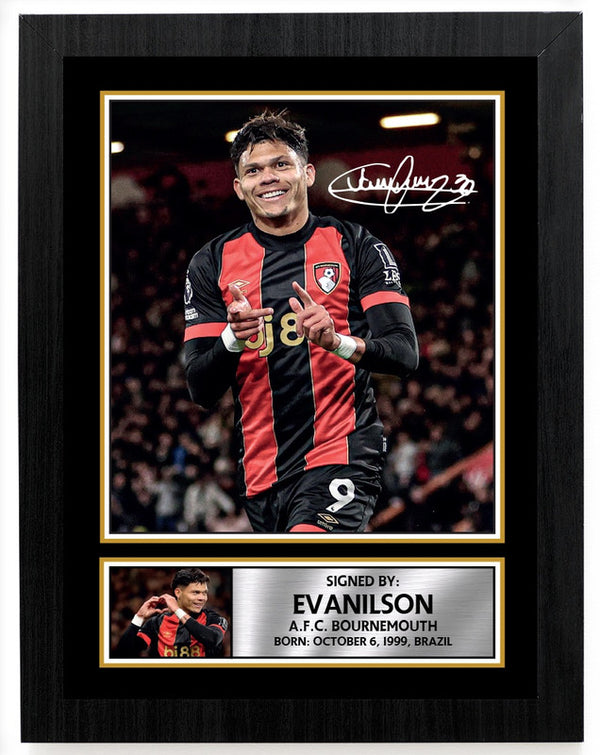 Evanilson A.F.C. Bournemouth Poster Print – Printed Signature Style Football Wall Art – Framed or Unframed – Gift for Fans – Reproduction Print