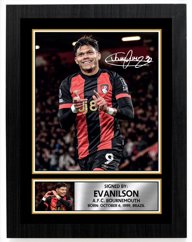 Evanilson A.F.C. Bournemouth Poster Print – Signed Autograph Style Football Wall Art   – Framed or Unframed – Gift for Fans