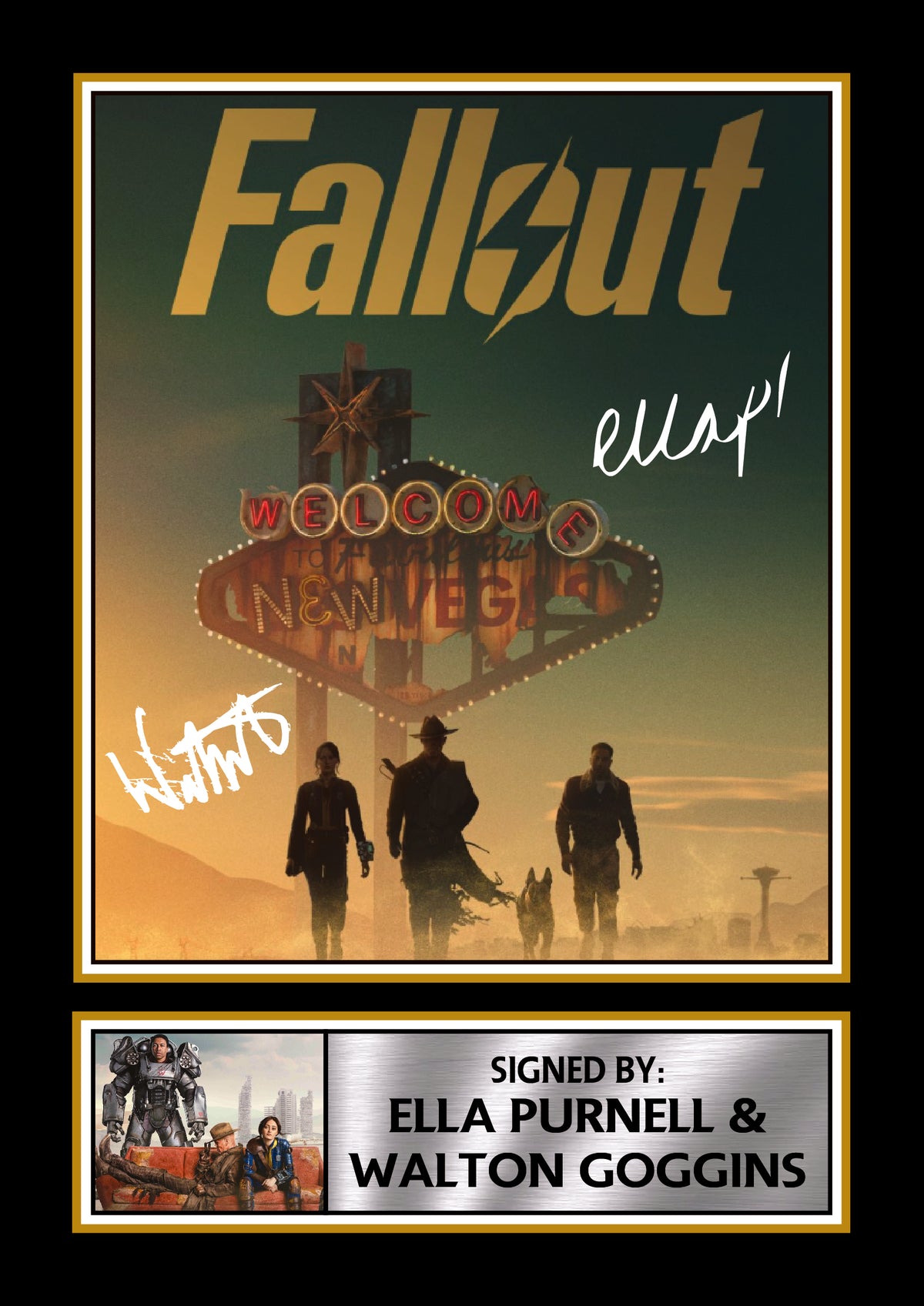 Fallout TV Series Printed Signature Poster – Ella Purnell & Walton Goggins Wall Art – Post-Apocalyptic Sci-Fi Show Wall Art Print – Fallout TV Series Printed Signature Poster