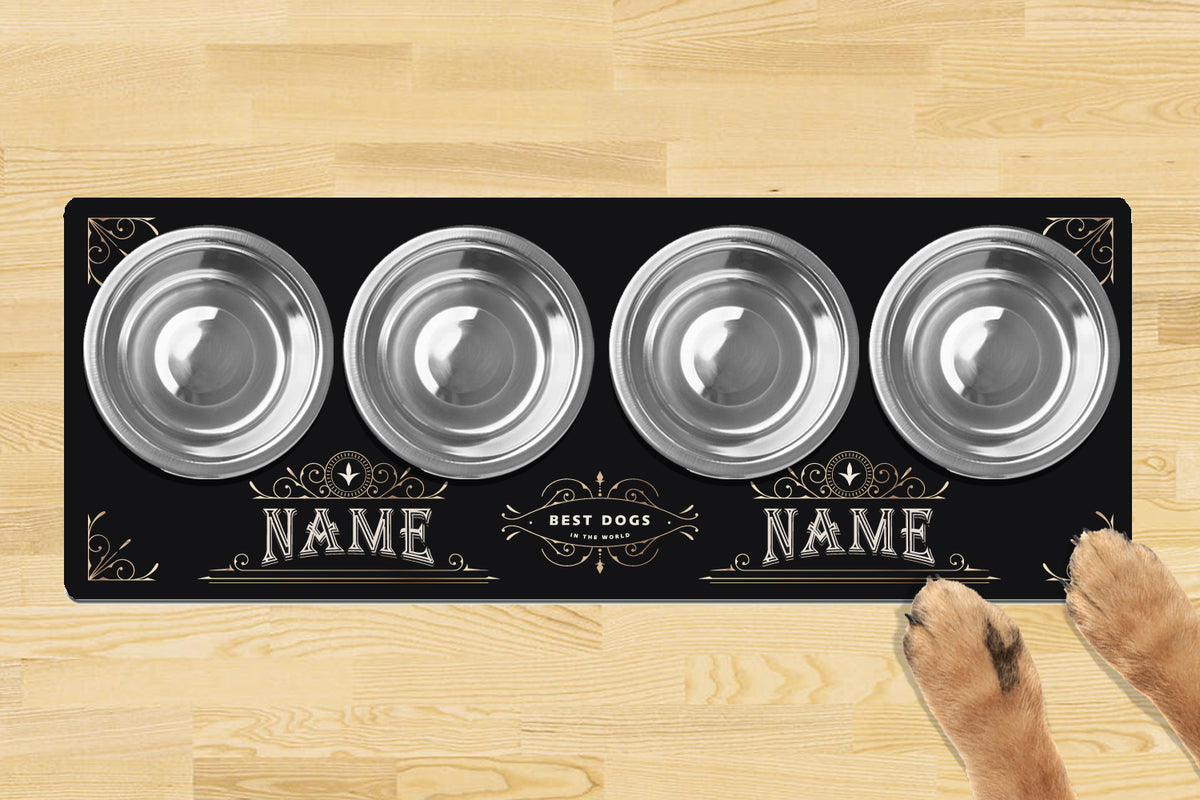 Personalised Dog Bowl Mat 880mm X 300mm4 Bowl Design - Fancy Dogs