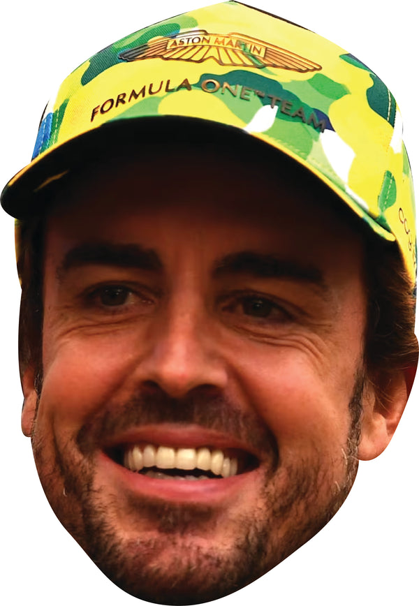 Fernando Alonso Cap 2 Face Mask – F1 Motorsport Celebrity Card Face Mask – Celebrity Mask for Stag Do, Hen Night, Fancy Dress & Costume Parties