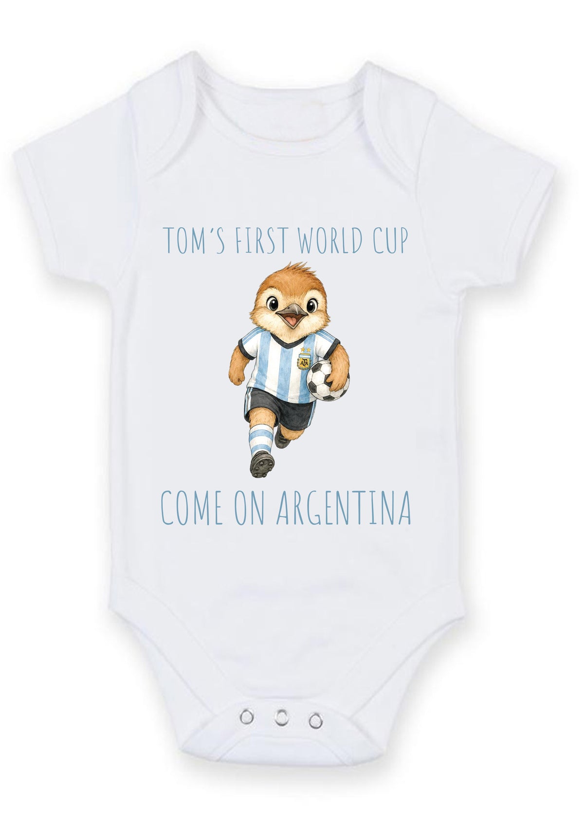 Personalized First World Cup Argentina Baby Grow – Custom Name Football Baby Bodysuit – Come On Argentina Bird Design – Personalized First World Cup Argentina Baby Grow