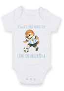 Personalised First World Cup Argentina Baby Grow – Custom Name Football Baby Bodysuit – Come On Argentina Bird Football Design – Argentina Supporter Infant Romper – World Cup Baby Gift