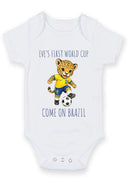 Personalized First World Cup Brazil Baby Grow – Custom Name Football Baby Bodysuit – Come On Brazil Leopard Football Design – Brazil Supporter Infant Romper – World Cup Baby Gift