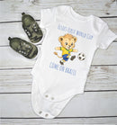 Personalized First World Cup Brazil Baby Grow – Custom Name Football Baby Bodysuit – Come On Brazil Lion Football Design – Brazil Supporter Infant Romper – World Cup Baby Gift