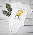 Personalized First World Cup Brazil Baby Grow – Custom Name Football Baby Bodysuit – Come On Brazil Lion Design – Brazil Football Supporter Baby Romper – World Cup Baby Gift for Boys & Girls