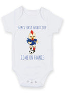 Personalized First World Cup France Baby Grow – Custom Name Football Baby Bodysuit – Come On France Rooster Design – France Football Supporter Baby Romper – World Cup Baby Gift for Boys & Girls