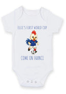 Personalized First World Cup France Baby Grow – Custom Name Football Baby Bodysuit – Come On France Rooster Design – France Football Supporter Baby Romper – World Cup Baby Gift for Boys & Girls