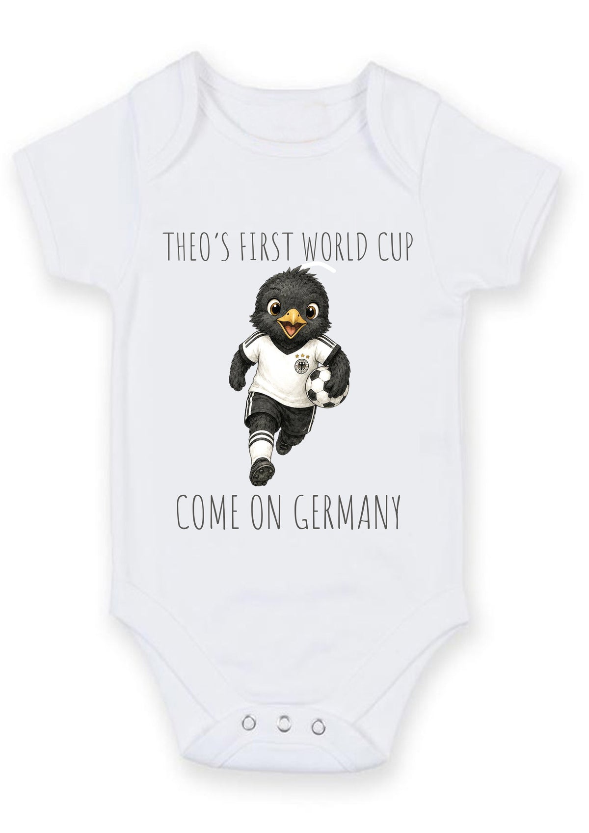 Personalized First World Cup Germany Baby Grow – Custom Name Football Baby Bodysuit – Come On Germany Eagle Design – Personalized First World Cup Germany Baby Grow