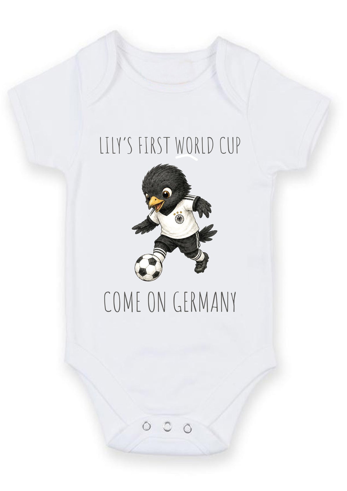 Personalized First World Cup Germany Baby Grow – Custom Name Germany Football Baby Bodysuit – Come On Germany Eagle Design – Football Fan Baby Romper – Personalized First World Cup Germany Baby Grow