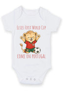 Personalized First World Cup Portugal Baby Grow – Custom Name Portugal Football Baby Bodysuit – Come On Portugal Lion Design – Football Fan Baby Romper – World Cup Baby Gift for Boys & Girls