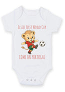 Personalized First World Cup Portugal Baby Grow – Custom Name Portugal Football Baby Bodysuit – Come On Portugal Lion Design – Football Fan Baby Romper – World Cup Baby Gift for Boys & Girls