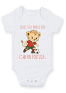 Personalized First World Cup Portugal Baby Grow – Custom Name Portugal Football Baby Bodysuit – Come On Portugal Lion Design – Football Fan Baby Romper – World Cup Baby Gift for Boys & Girls