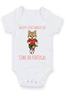 Personalized First World Cup Portugal Baby Grow – Custom Name Portugal Football Baby Bodysuit – Come On Portugal Wolf Design – Football Fan Baby Romper – World Cup Baby Gift for Boys & Girls