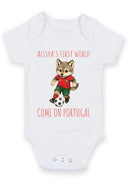 Personalized First World Cup Portugal Baby Grow – Custom Name Portugal Football Baby Bodysuit – Come On Portugal Wolf Design – Football Fan Baby Romper – World Cup Baby Gift for Boys & Girls