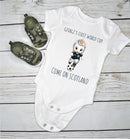Personalized First World Cup Scotland Baby Grow – Custom Name Scotland Football Baby Bodysuit – Come On Scotland Unicorn Design – Cute Scotland Supporter Baby Romper – Newborn Football Fan Gift