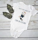 Personalized First World Cup Scotland Baby Grow – Custom Name Scotland Football Baby Bodysuit – Come On Scotland Unicorn Design – Scotland Supporter Baby Romper – Newborn Football Fan Gift