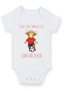 Personalized First World Cup Spain Baby Grow – Custom Name Spain Football Baby Bodysuit – Come On Spain Bull Design – Spanish Football Fan Baby Romper – Newborn Supporter Gift