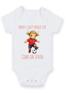 Personalized First World Cup Spain Baby Grow – Custom Name Spain Football Baby Bodysuit – Come On Spain Bull Design – Spanish Football Fan Baby Romper – Newborn Soccer Gift