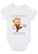 Personalized First World Cup Spain Baby Grow – Custom Name Spain Football Baby Bodysuit – Come On Spain Lion Design – Spanish Soccer Fan Baby Romper – Newborn Football Gift