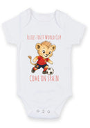 Personalized First World Cup Spain Baby Grow – Custom Name Spain Football Baby Bodysuit – Come On Spain Lion Design – Spain Soccer Fan Baby Romper – Newborn Football Gift
