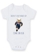 Personalized First World Cup USA Baby Grow – Custom Name USA Football Baby Bodysuit – Come On USA Eagle Design – American Soccer Fan Baby Romper – Newborn Football Gift
