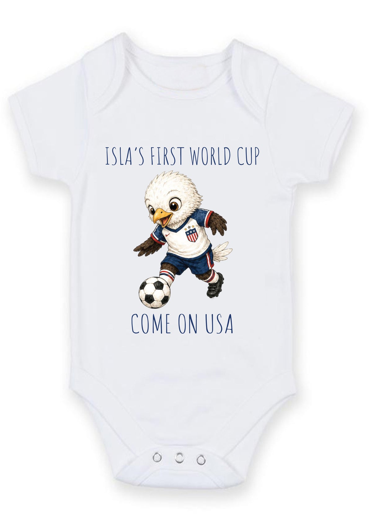 Personalized First World Cup USA Baby Grow – Custom Name USA Football Baby Bodysuit – Come On USA Eagle Design – American Soccer Fan Baby Romper – Personalized First World Cup USA Baby Grow