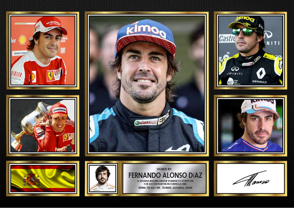 Fernando Alonso F1 Driver Printed Signature Gift Poster Print Artwork Display