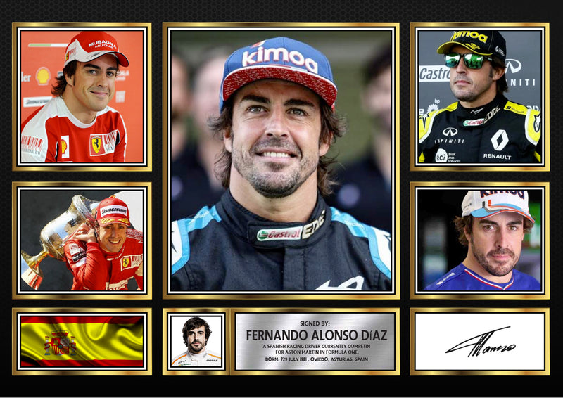 Fernando Alonso F1 Driver Limited Edition Signed Gift Poster Print Artwork Display