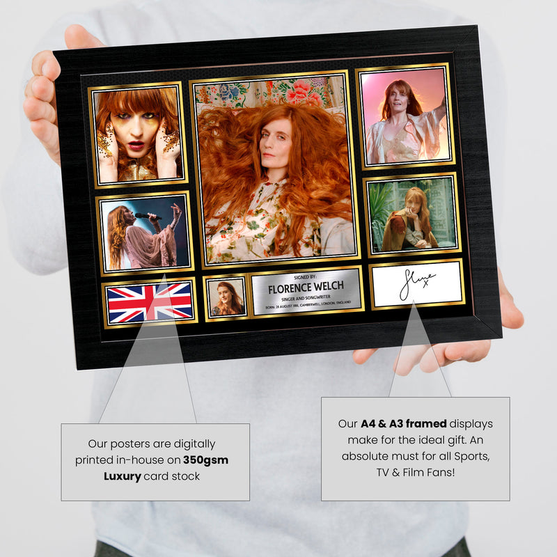 Florence Welch Singers Framed Autographed Print - Limited Edition Autograph Fan Gift – Collectible Memorabilia Merchandise