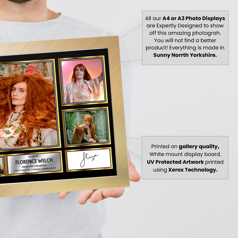 Florence Welch Singers Framed Autographed Print - Limited Edition Autograph Fan Gift – Collectible Memorabilia Merchandise