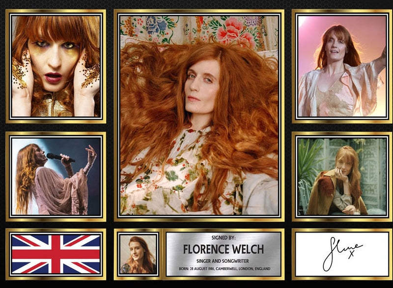 Florence Welch Singers Framed Autographed Print - Limited Edition Autograph Fan Gift – Collectible Memorabilia Merchandise