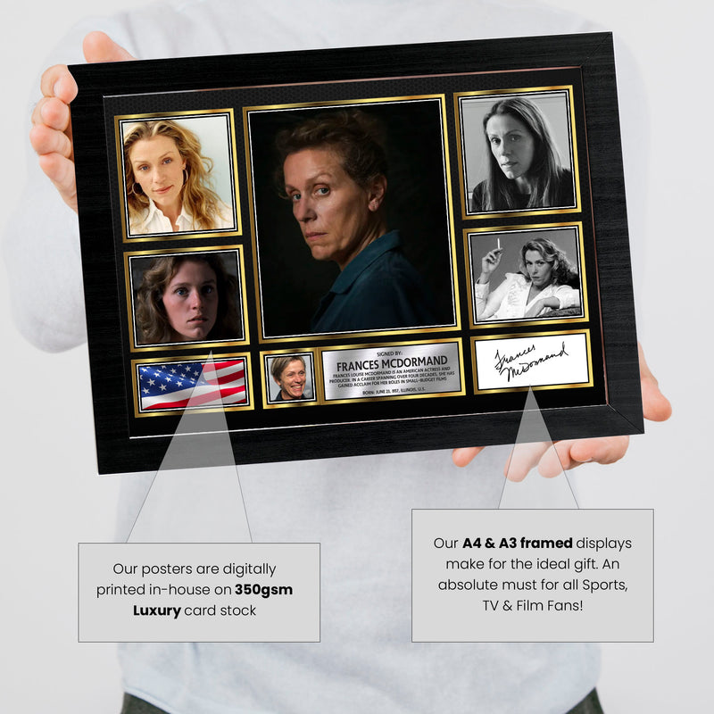 Frances McDormand Actors Framed Autographed Print - Limited Edition Autograph Fan Gift – Collectible Memorabilia Merchandise