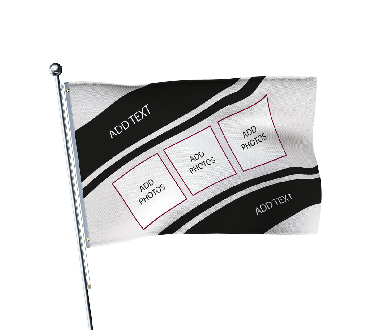 Personalised Fulham football flag in white and black, printed with custom wording