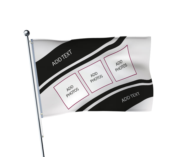 Personalised Fulham football flag in white and black, printed with custom wording