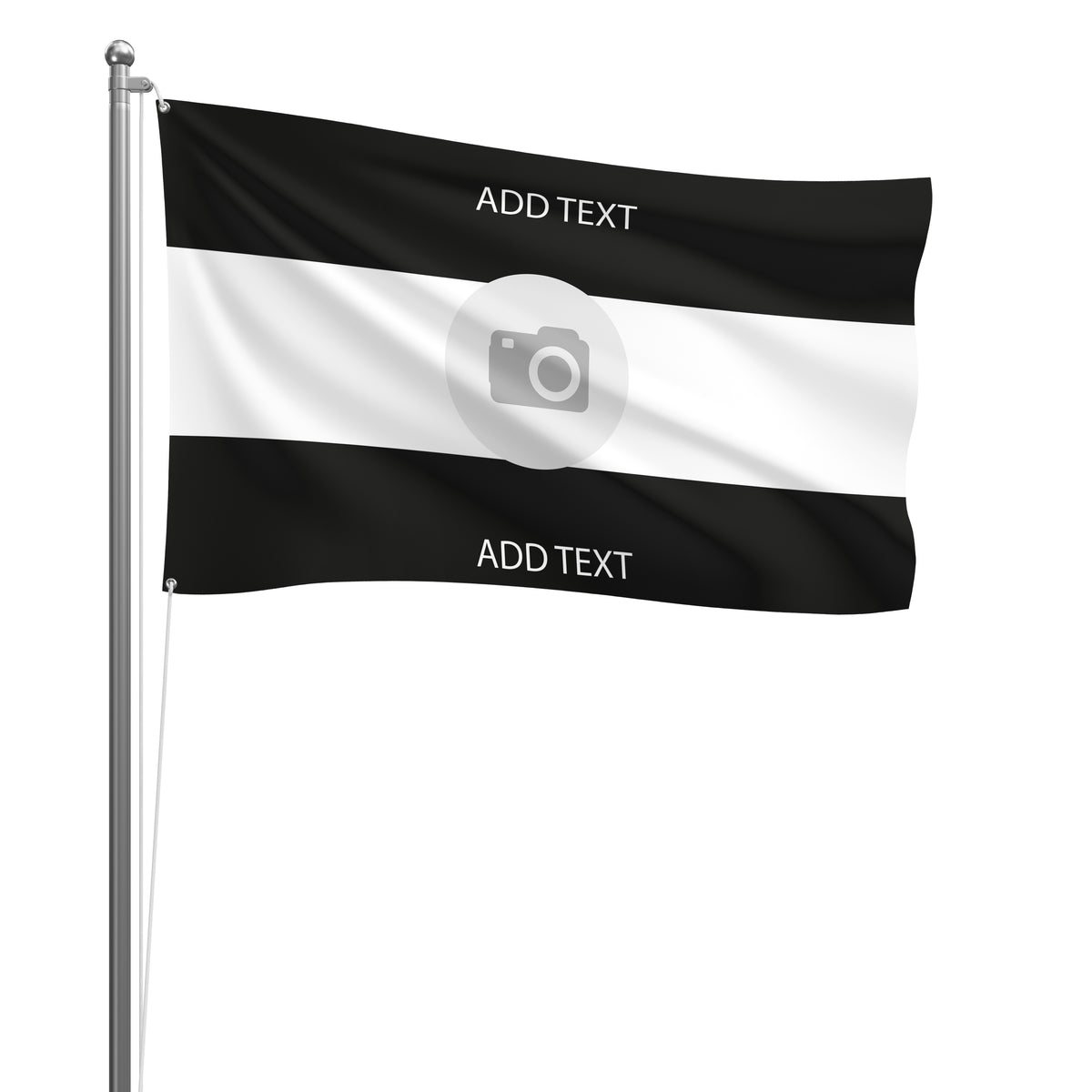Personalised Fulham football flag design 2 in white and black, printed with custom wording