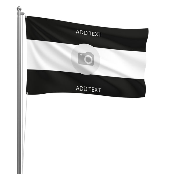 Personalised Fulham football flag design 2 in white and black, printed with custom wording