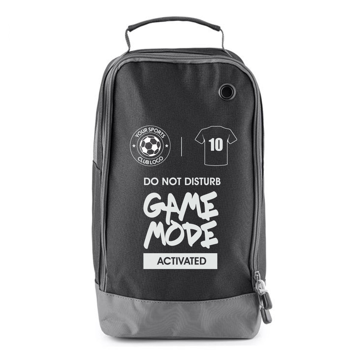 Football Boot Bags for Kids – Game Mode Activated - Durable Personalized Sports Bag with Custom Logo & Number – Football Boot Bags for Kids – Black