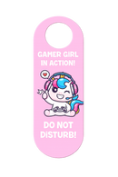 Gamer Girl in Action Do Not Disturb Door Hanger Sign – Cute Gaming Door Sign for Girls – Funny Gamer Room Door Handle Sign, Pink Gamer Girl Decor Gift, Pack of 4