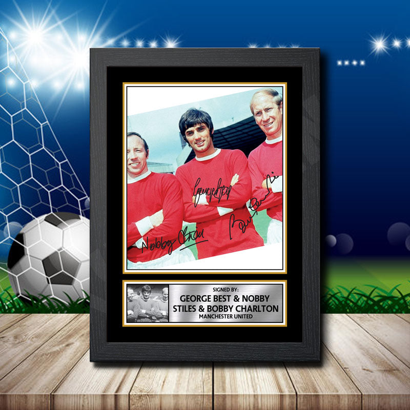 George Best Bobby Charlton Nobby Stiles Printed Signature Footballers Star Poster Print Framed Wall Art Gift – George Best Bobby Charlton Nobby Stiles Printed Signature Footballers Star