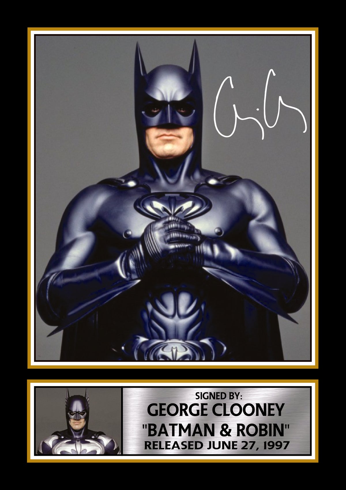 George Clooney Batman & Robin Printed Signature Poster – Batman Movie Wall Art Print – DC Superhero Film Wall Art for Fans – George Clooney Batman & Robin Printed Signature Poster