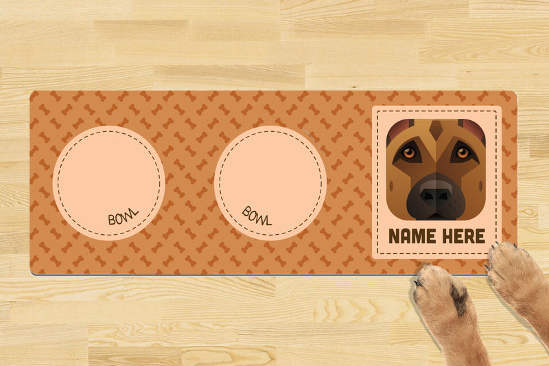 Personalised Dog Breed Dog Bowl Mat (880mm x 300mm)(2 Bowl Design) - GERMAN SHEPHERD