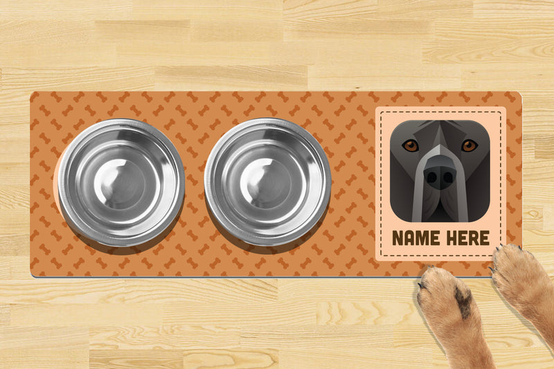 Personalised Dog Breed Dog Bowl Mat (880mm x 300mm)(2 Bowl Design) - GREAT DANE