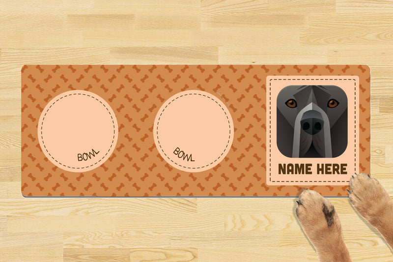 Personalised Dog Breed Dog Bowl Mat (880mm x 300mm)(2 Bowl Design) - GREAT DANE