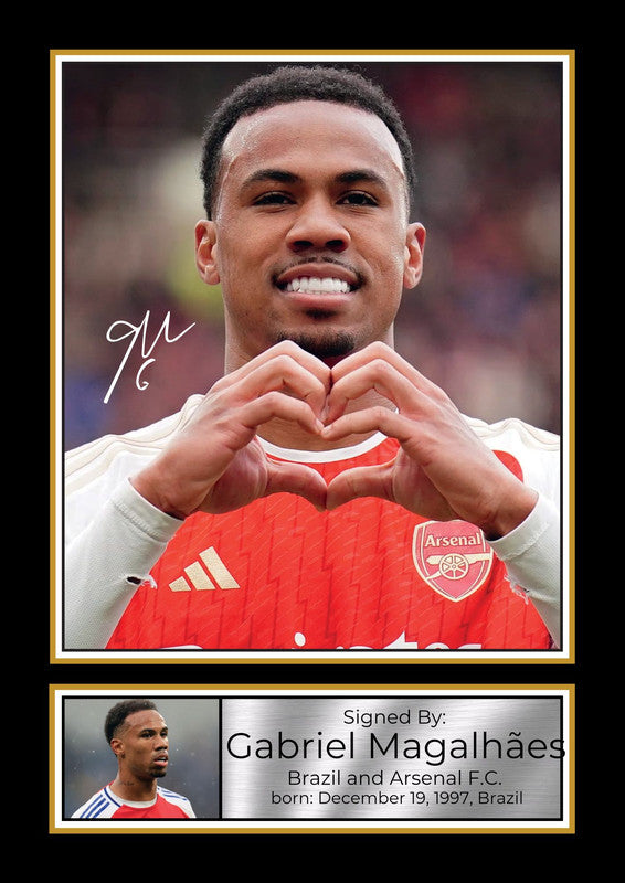 Gabriel Magalhães Printed Signature Portrait Poster Print – Arsenal F.C. & Brazil National Team – Football Wall Art