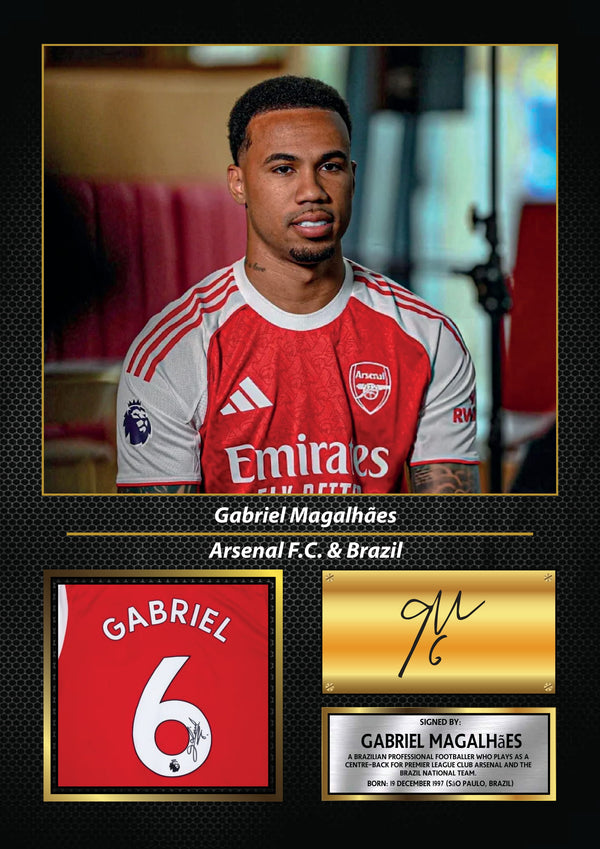Gabriel Magalhães Printed Signature Football Wall Art – Framed Display with Arsenal & Brazil Tribute – Collector’s Gift
